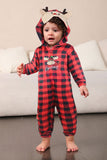Pyjama familial une pièce rouge à carreaux imprimé cerf assorti