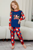 Pantalon à carreaux bleu foncé imprimé à manches longues Ensemble de pyjama de Noël
