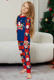 Pantalon à carreaux bleu foncé imprimé à manches longues Ensemble de pyjama de Noël