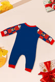 Pantalon à carreaux bleu foncé imprimé à manches longues Ensemble de pyjama de Noël