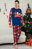 Pantalon à carreaux bleu foncé imprimé à manches longues Ensemble de pyjama de Noël