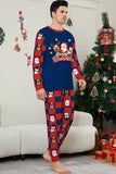 Pantalon à carreaux bleu foncé imprimé à manches longues Ensemble de pyjama de Noël