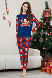 Pantalon à carreaux bleu foncé imprimé à manches longues Ensemble de pyjama de Noël