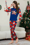 Pantalon à carreaux bleu foncé imprimé à manches longues Ensemble de pyjama de Noël