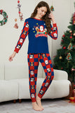 Pantalon à carreaux bleu foncé imprimé à manches longues Ensemble de pyjama de Noël