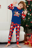 Pantalon à carreaux bleu foncé imprimé à manches longues Ensemble de pyjama de Noël