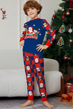 Pantalon à carreaux bleu foncé imprimé à manches longues Ensemble de pyjama de Noël