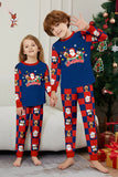 Pantalon à carreaux bleu foncé imprimé à manches longues Ensemble de pyjama de Noël