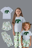 Pyjama familial assorti à manches courtes imprimé floral vert blanc