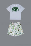 Pyjama familial assorti à manches courtes imprimé floral vert blanc