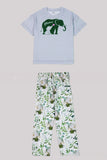 Pyjama familial assorti à manches courtes imprimé floral vert blanc