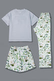 Pyjama familial assorti à manches courtes imprimé floral vert blanc
