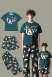 Pyjama familial assorti à manches courtes imprimé chien vert foncé