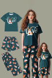 Pyjama familial assorti à manches courtes imprimé chien vert foncé