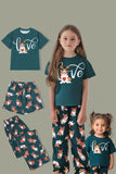 Pyjama familial assorti à manches courtes imprimé chien vert foncé