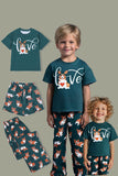 Pyjama familial assorti à manches courtes imprimé chien vert foncé