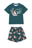 Pyjama familial assorti à manches courtes imprimé chien vert foncé