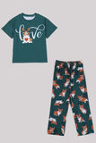 Pyjama familial assorti à manches courtes imprimé chien vert foncé
