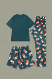 Pyjama familial assorti à manches courtes imprimé chien vert foncé
