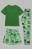 Pyjama familial assorti à manches courtes imprimé grenouille verte