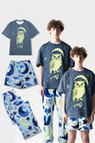 Pyjama de famille assorti lumineux imprimé gris bleu
