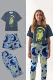 Pyjama de famille assorti lumineux imprimé gris bleu