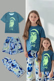 Pyjama de famille assorti lumineux imprimé gris bleu