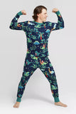 Pyjama de Noël familial à manches longues imprimé bleu marine et vert
