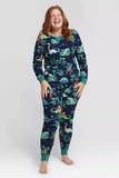 Pyjama de Noël familial à manches longues imprimé bleu marine et vert