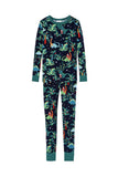 Pyjama de Noël familial à manches longues imprimé bleu marine et vert
