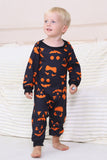 Pyjama d’Halloween familial à manches longues imprimé bleu marine