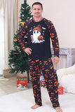 Pyjama d’Halloween familial à manches longues imprimé bleu marine