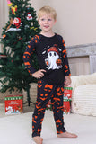 Pyjama d’Halloween familial à manches longues imprimé bleu marine