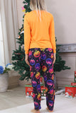 Pyjama d’Halloween familial à manches longues imprimé orange