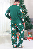 Pyjama de Noël familial à manches longues imprimé Père Noël vert foncé