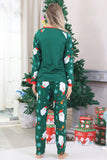 Pyjama de Noël familial à manches longues imprimé Père Noël vert foncé