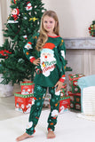 Pyjama de Noël familial à manches longues imprimé Père Noël vert foncé