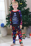 Lumières bleu marine arbre imprimé famille ensembles de pyjamas de Noël assortis