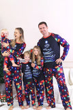 Lumières bleu marine arbre imprimé famille ensembles de pyjamas de Noël assortis