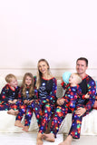 Lumières bleu marine arbre imprimé famille ensembles de pyjamas de Noël assortis
