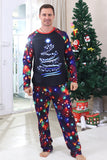 Lumières bleu marine arbre imprimé famille ensembles de pyjamas de Noël assortis