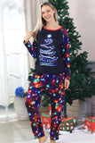 Lumières bleu marine arbre imprimé famille ensembles de pyjamas de Noël assortis