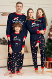 Ensemble de pyjama assorti familial imprimé Joyeux Noël bleu marine
