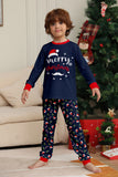 Ensemble de pyjama assorti familial imprimé Joyeux Noël bleu marine