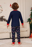 Ensemble de pyjama assorti familial imprimé Joyeux Noël bleu marine