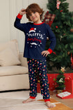 Ensemble de pyjama assorti familial imprimé Joyeux Noël bleu marine