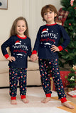Ensemble de pyjama assorti familial imprimé Joyeux Noël bleu marine
