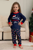 Ensemble de pyjama assorti familial imprimé Joyeux Noël bleu marine