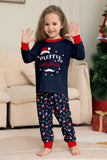 Ensemble de pyjama assorti familial imprimé Joyeux Noël bleu marine