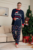 Ensemble de pyjama assorti familial imprimé Joyeux Noël bleu marine